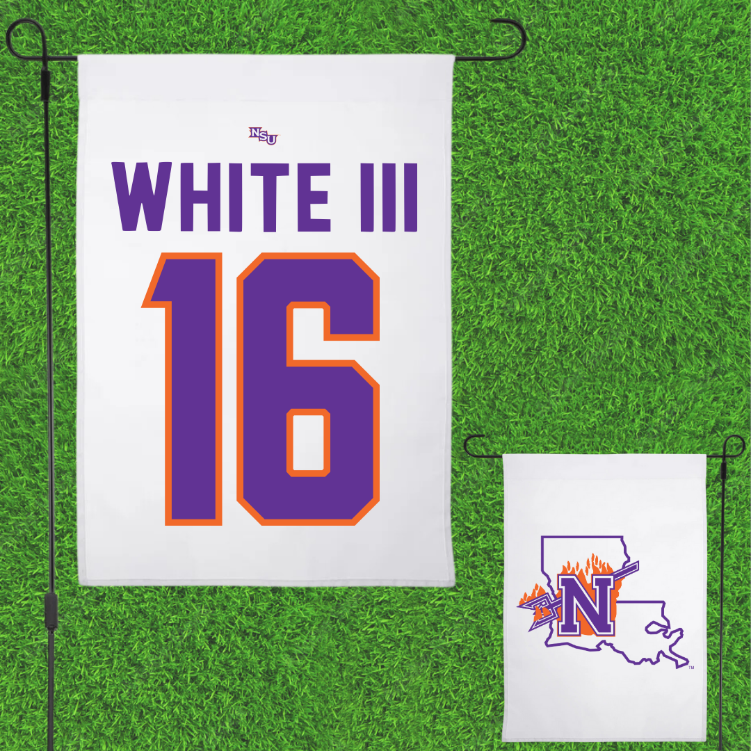 Northwestern State University Football White Garden Flag - #16 William White III