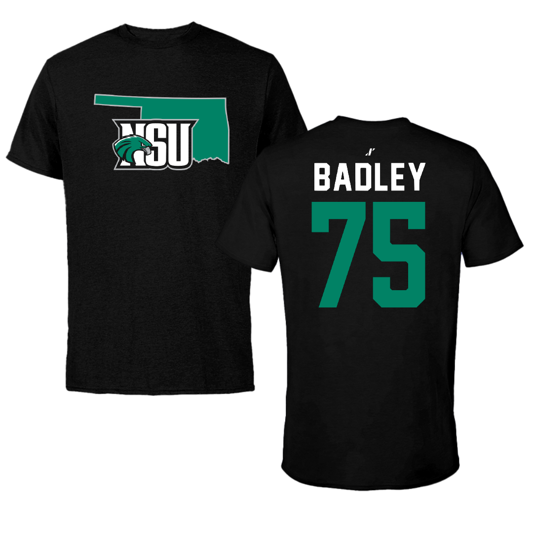 Northeastern State University Football Black State Performance Tee - #75 Cayson Badley