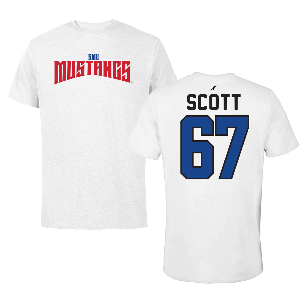 Southern Methodist University Football White Classic Tee - #67 Sean Scott