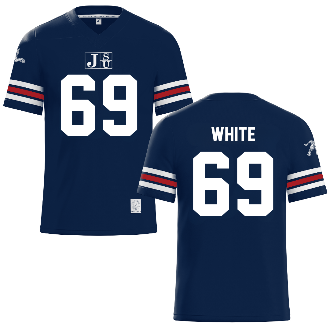 Jackson State University Navy Football Jersey - #69 Dequarious White