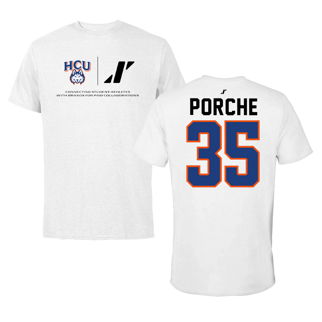 Houston Christian University Baseball White Rally Performance Tee - #35 Ryan Porche
