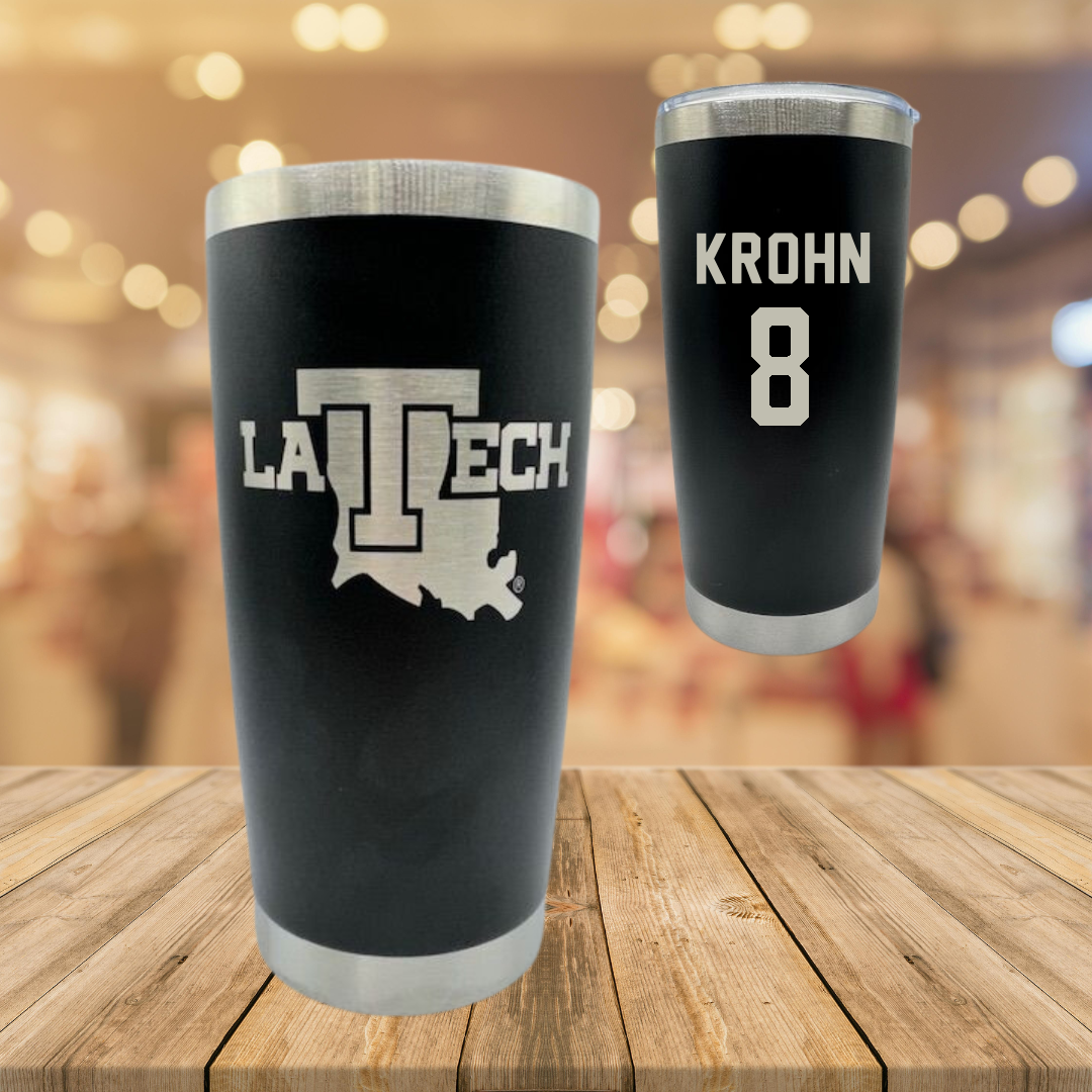 Louisiana Tech University Volleyball Black Stainless Steel Tumbler - #8 Grace Krohn