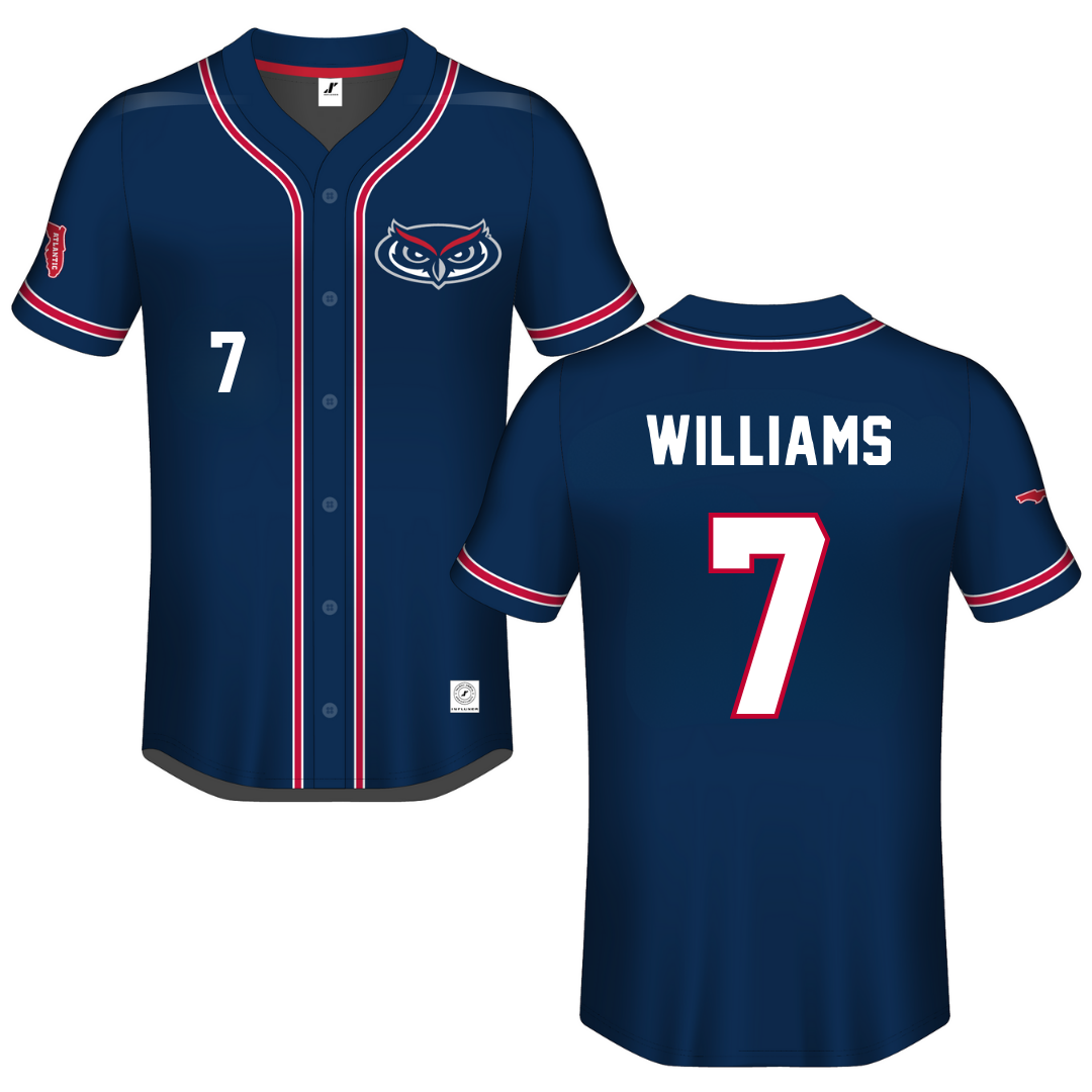 Florida Atlantic University Navy Button-Down Jersey - #7 CJ Williams