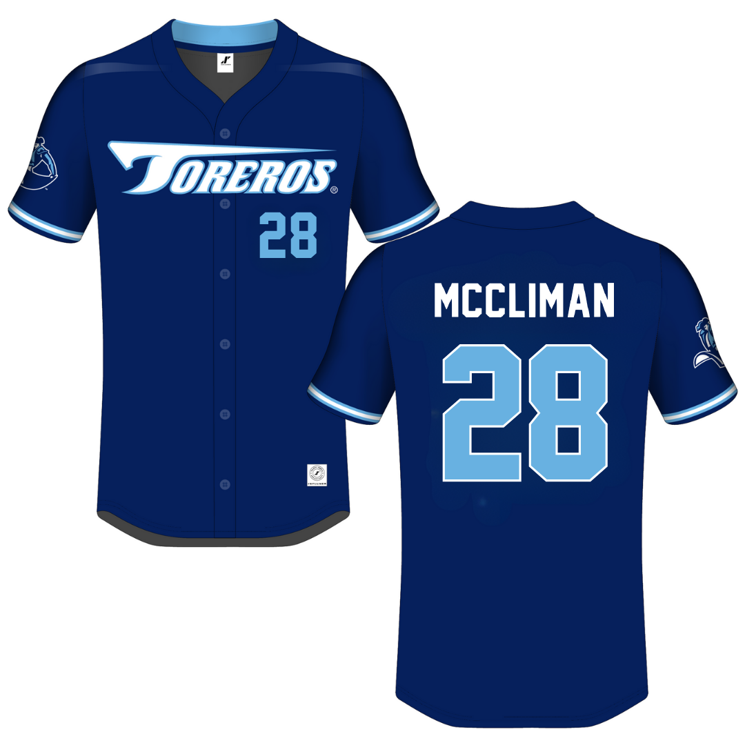 University of San Diego Navy Button-Down Jersey - #28 Natalie McCliman