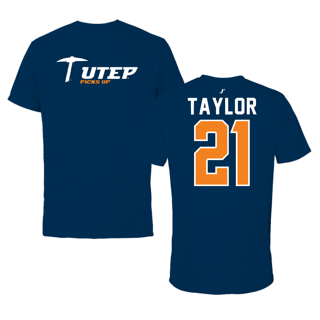 University of Texas at El Paso Football Navy General Tee - #21 Marquez Taylor