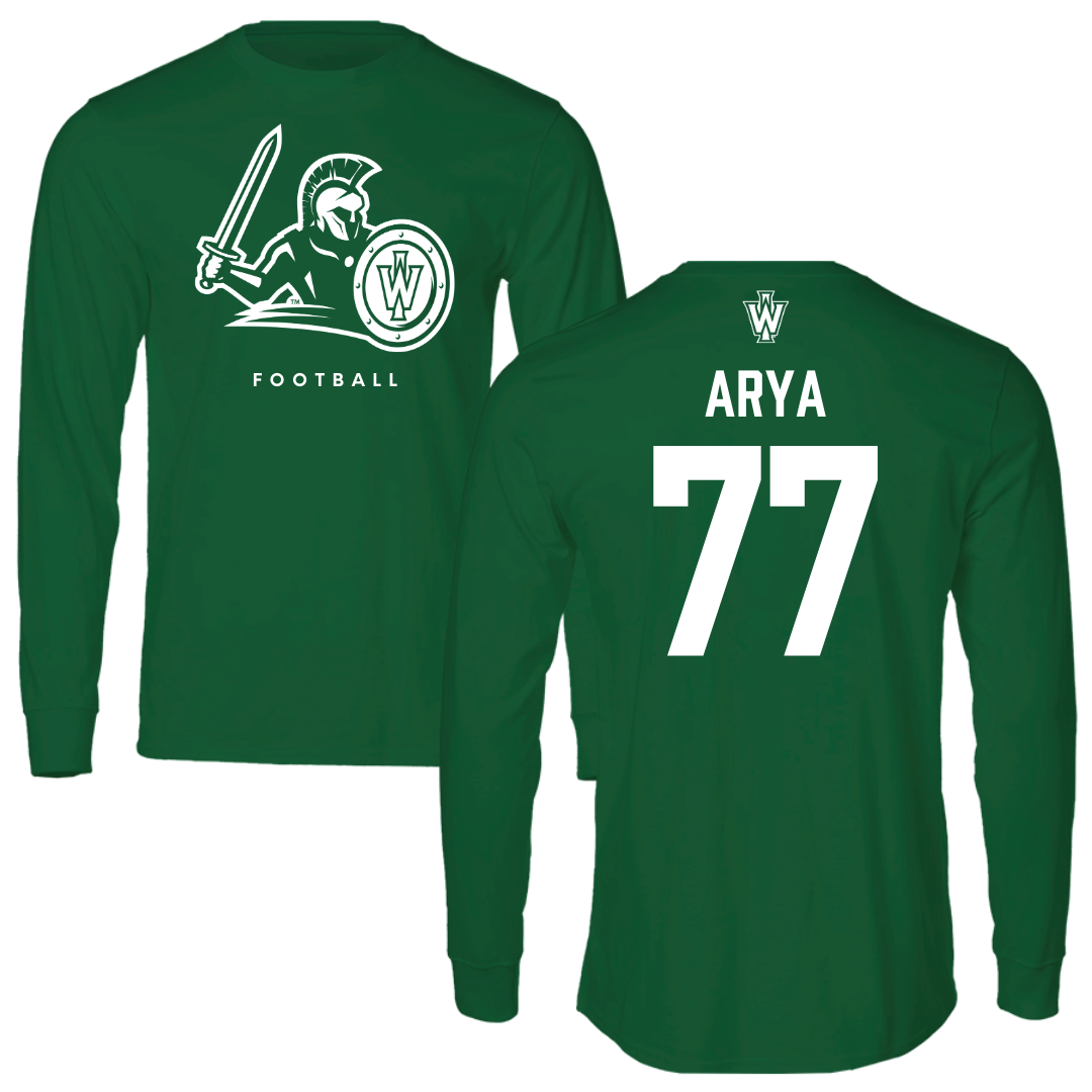 Illinois Wesleyan University Football Kelly Green Long Sleeve - #77 Justin Arya