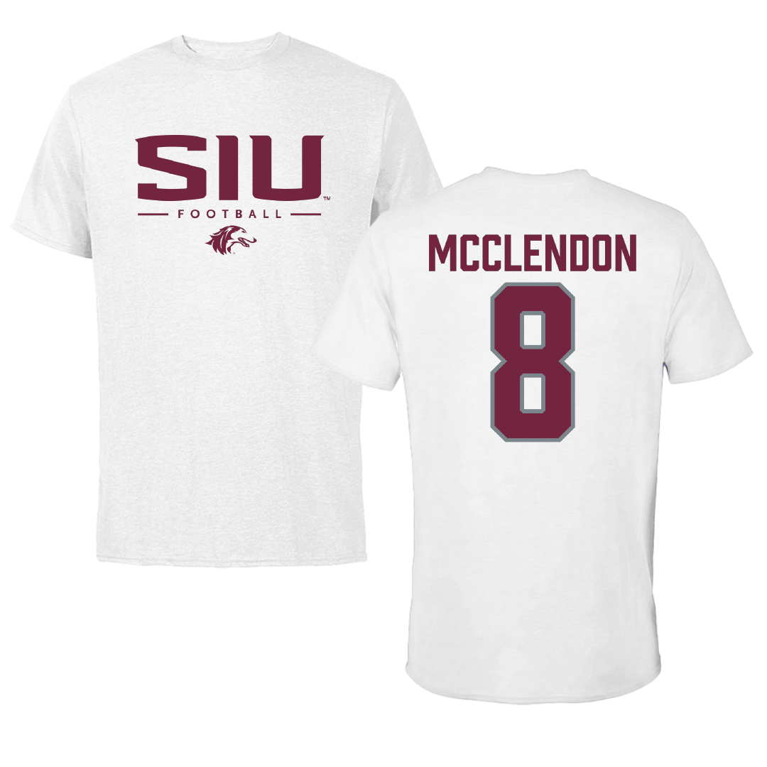 Southern Illinois University at Carbondale Football White Tee - #8 Jeremiah McClendon