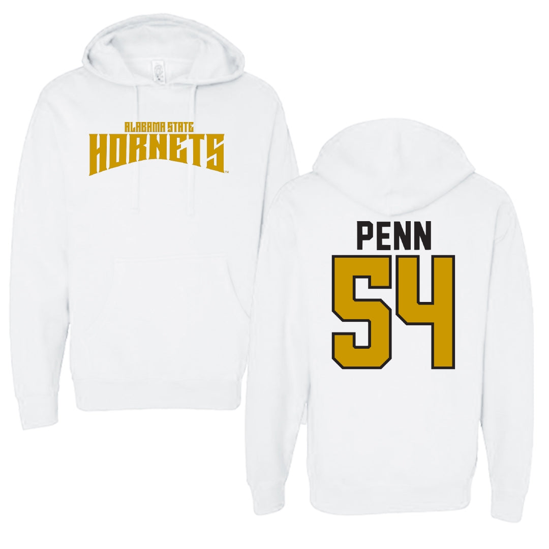 Alabama State University Football White Classic Hoodie - #54 Dezmond Penn