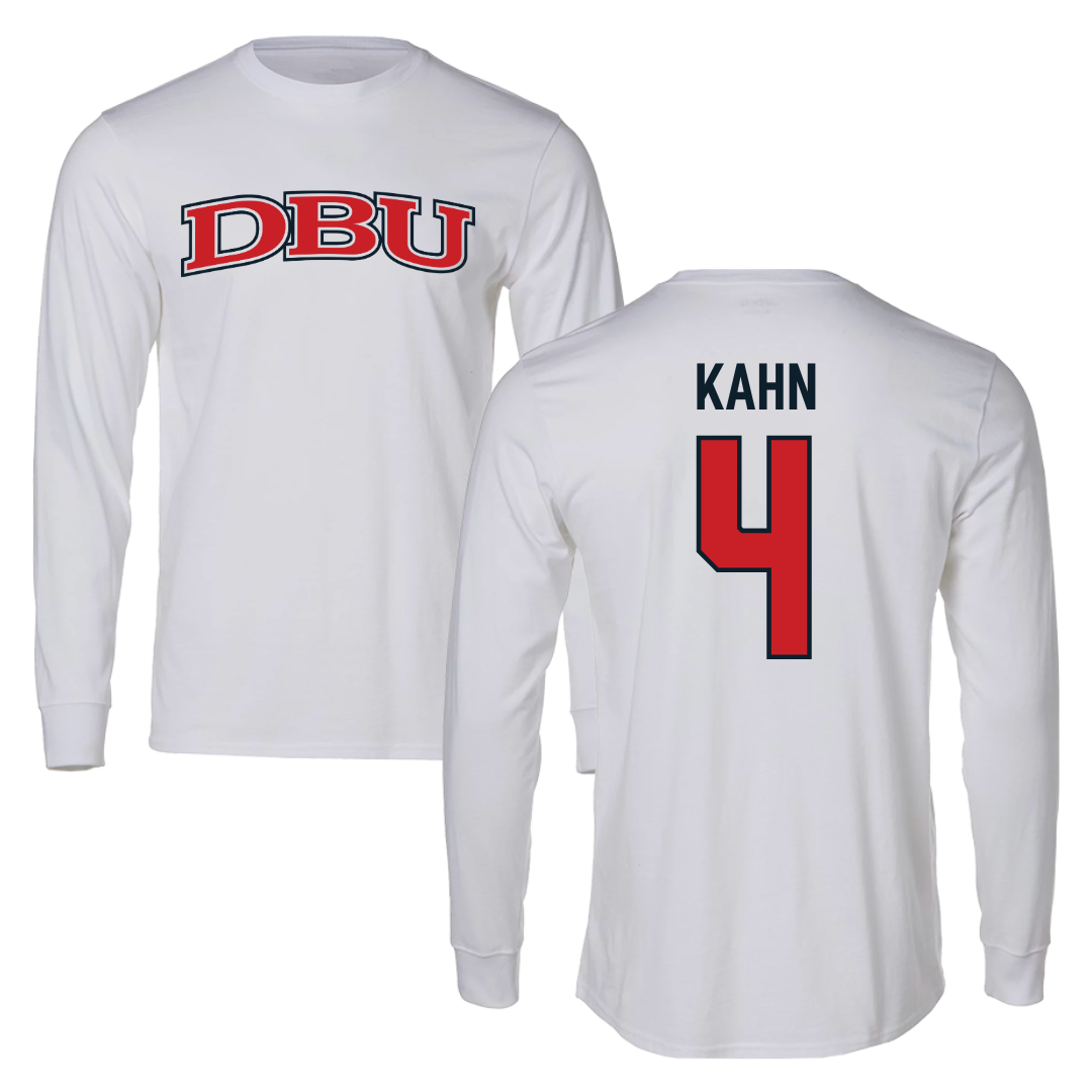 Dallas Baptist University Basketball White Performance Long Sleeve - #4 Cameron Kahn