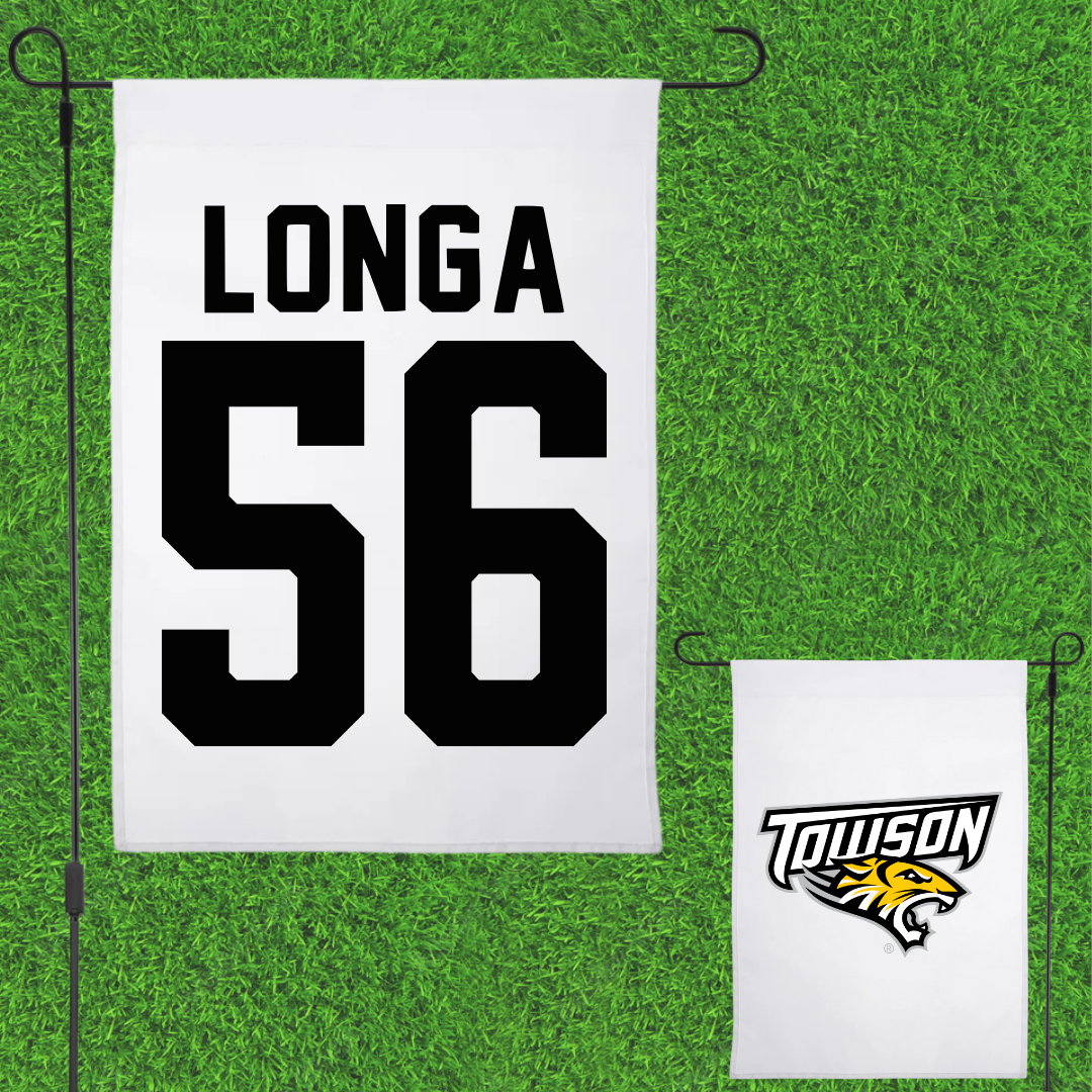 Towson University Football White Garden Flag - #56 Matthieu Longa