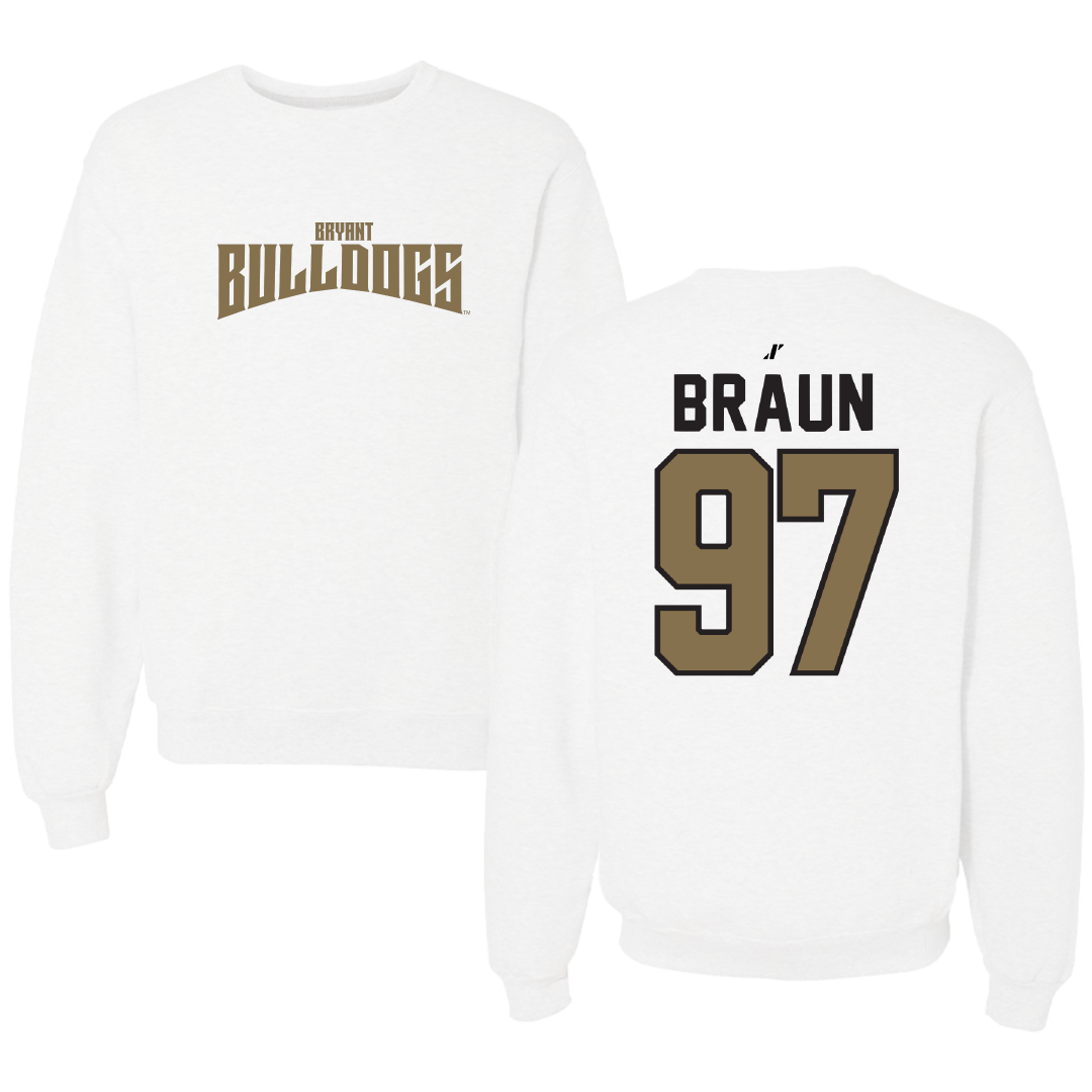 Bryant University Lacrosse White Classic Crewneck - #97 Cole Braun