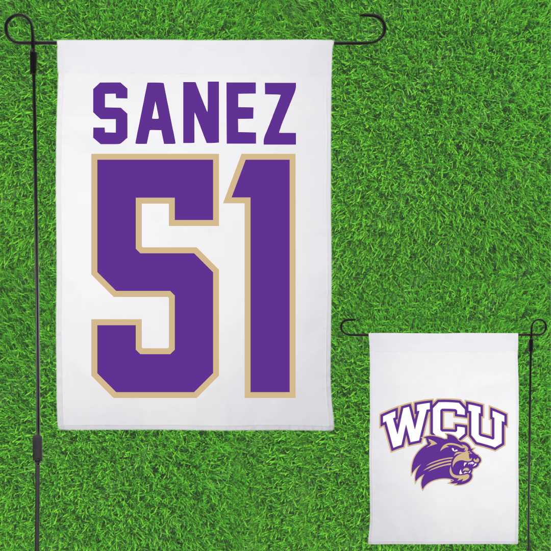 Western Carolina University Football White Garden Flag - #51 Aaron Sanez