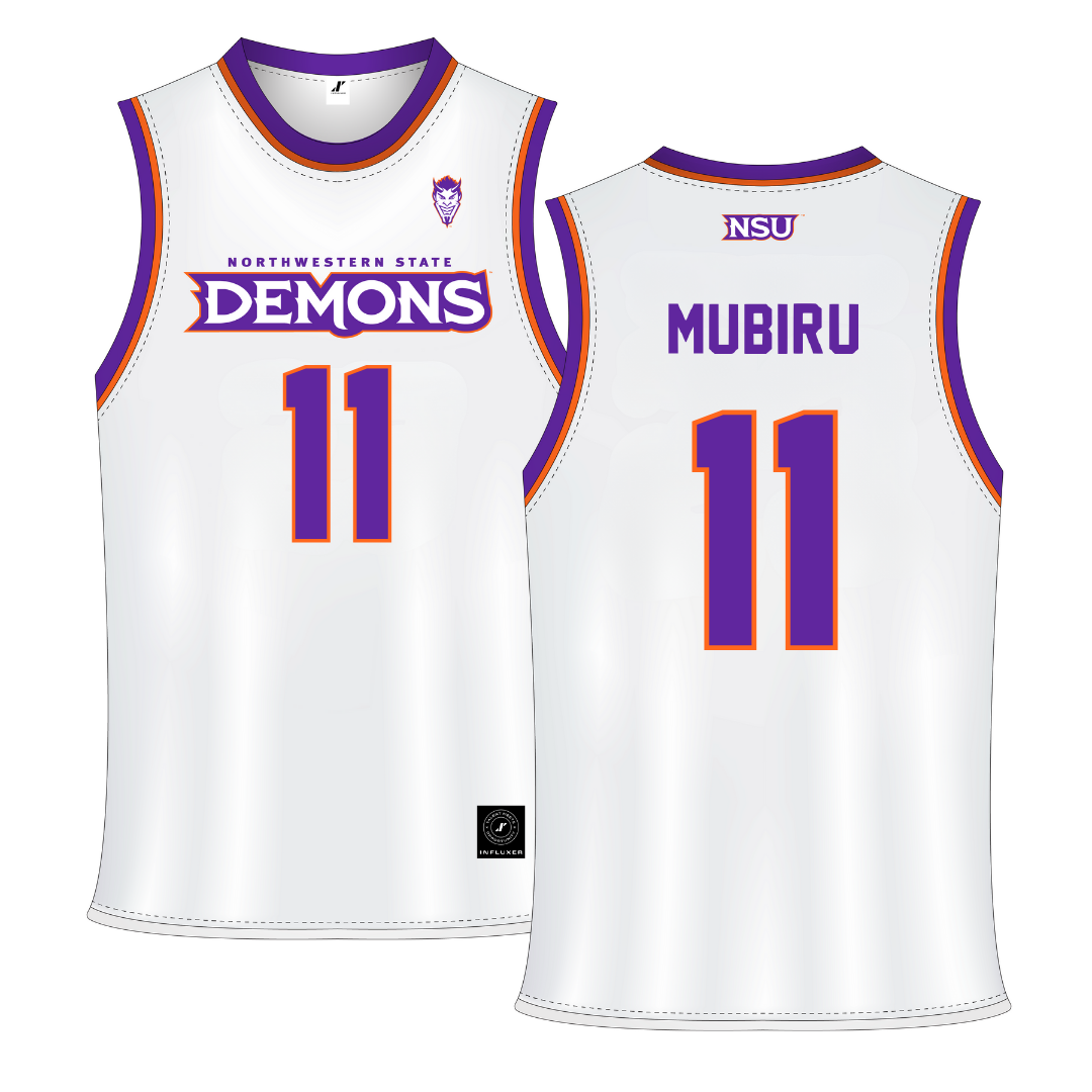 Northwestern State University White Basketball Jersey - #11 Chris Mubiru
