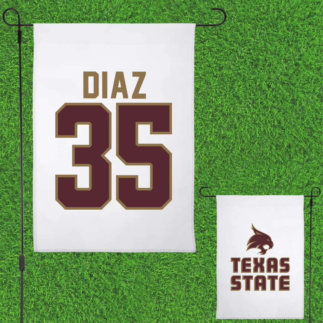 Texas State University Baseball White Garden Flag - #35 Colby Diaz