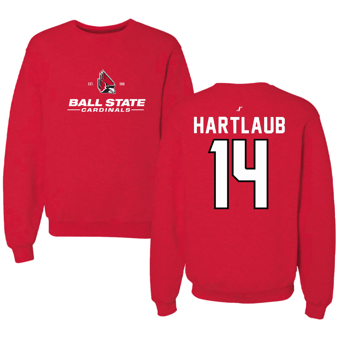 Ball State University Baseball Red General Crewneck - #14 Jacob Hartlaub
