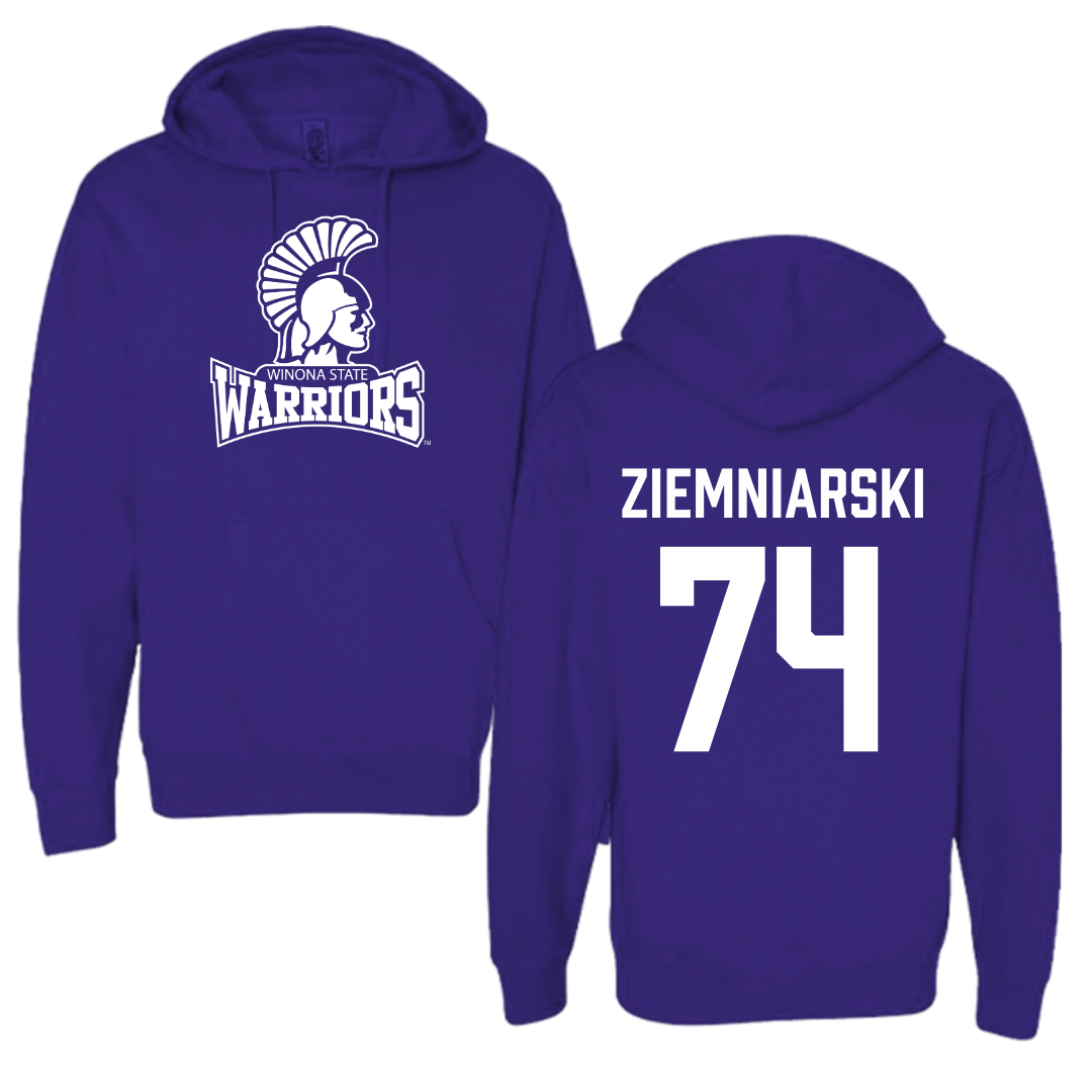 Winona State University Football Purple Hoodie - #74 Jake Ziemniarski