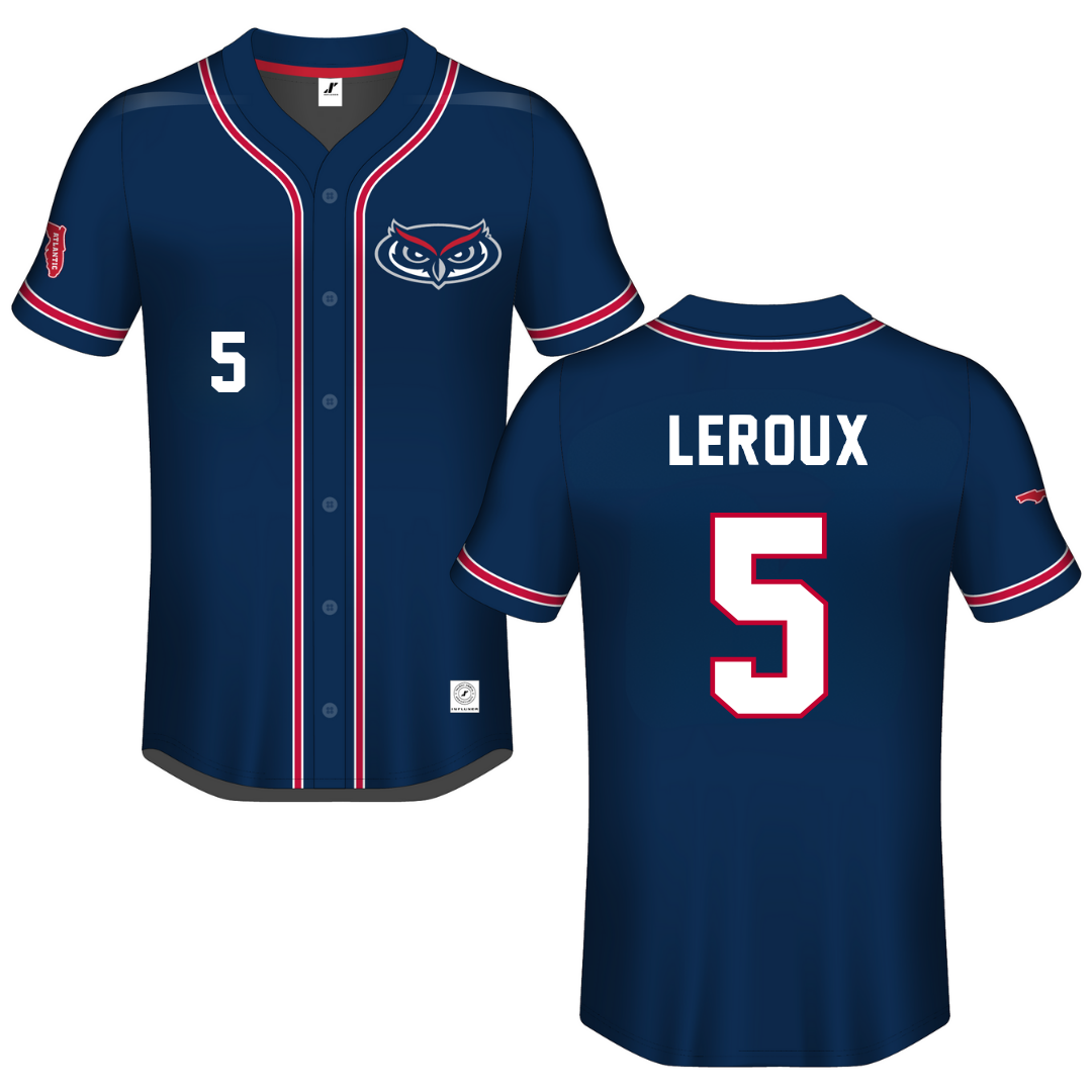 Florida Atlantic University Navy Button-Down Jersey - #5 Brando Leroux