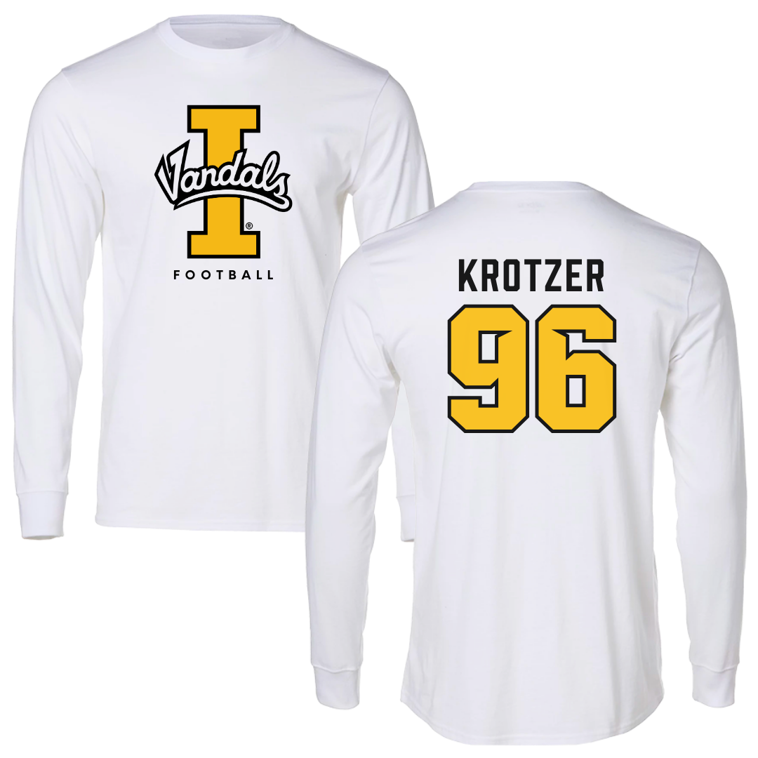 University of Idaho Football White Vandals Performance Long Sleeve - #96 Zach Krotzer