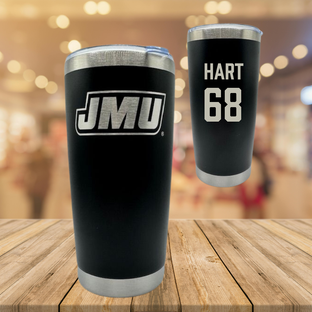 James Madison University Football Black Stainless Steel Tumbler - #68 Griffin Hart