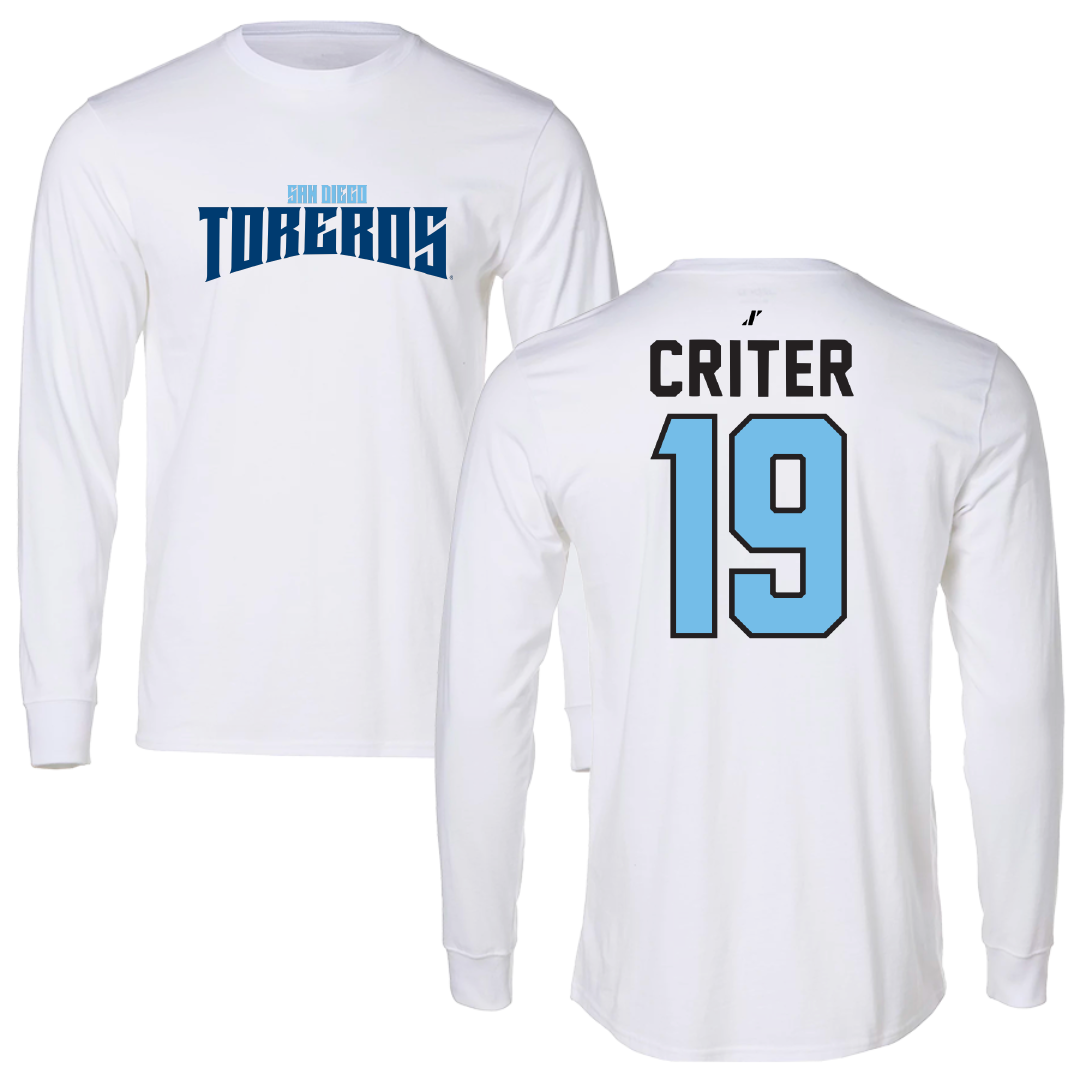 University of San Diego Football White Classic Performance Long Sleeve - #19 Adam Criter