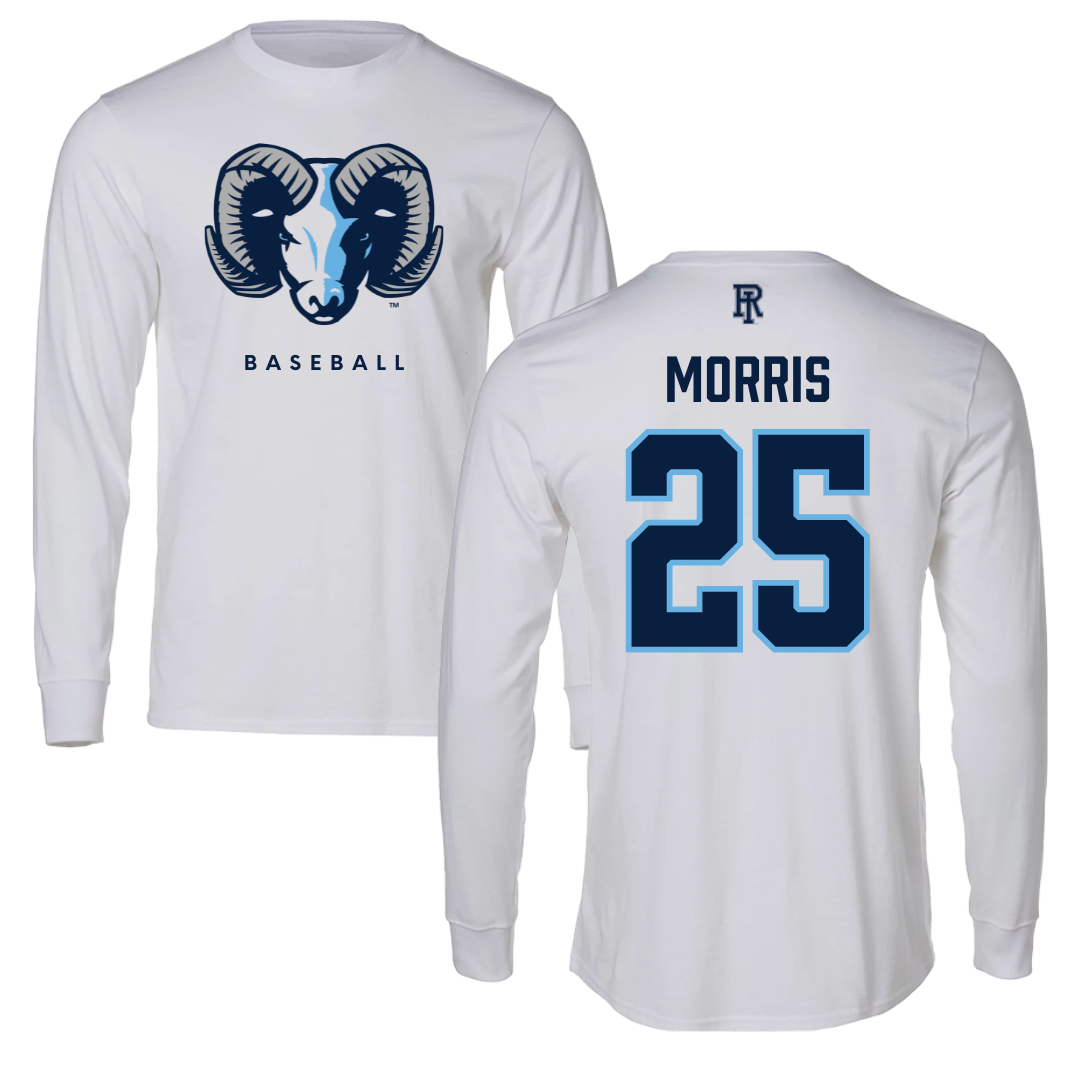 University of Rhode Island Baseball White Performance Long Sleeve - #25 Zach Morris