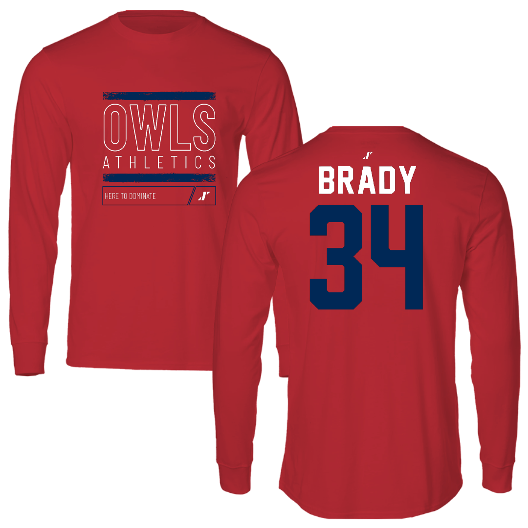 Florida Atlantic University Baseball Red Dominate Long Sleeve - #34 Carter Brady