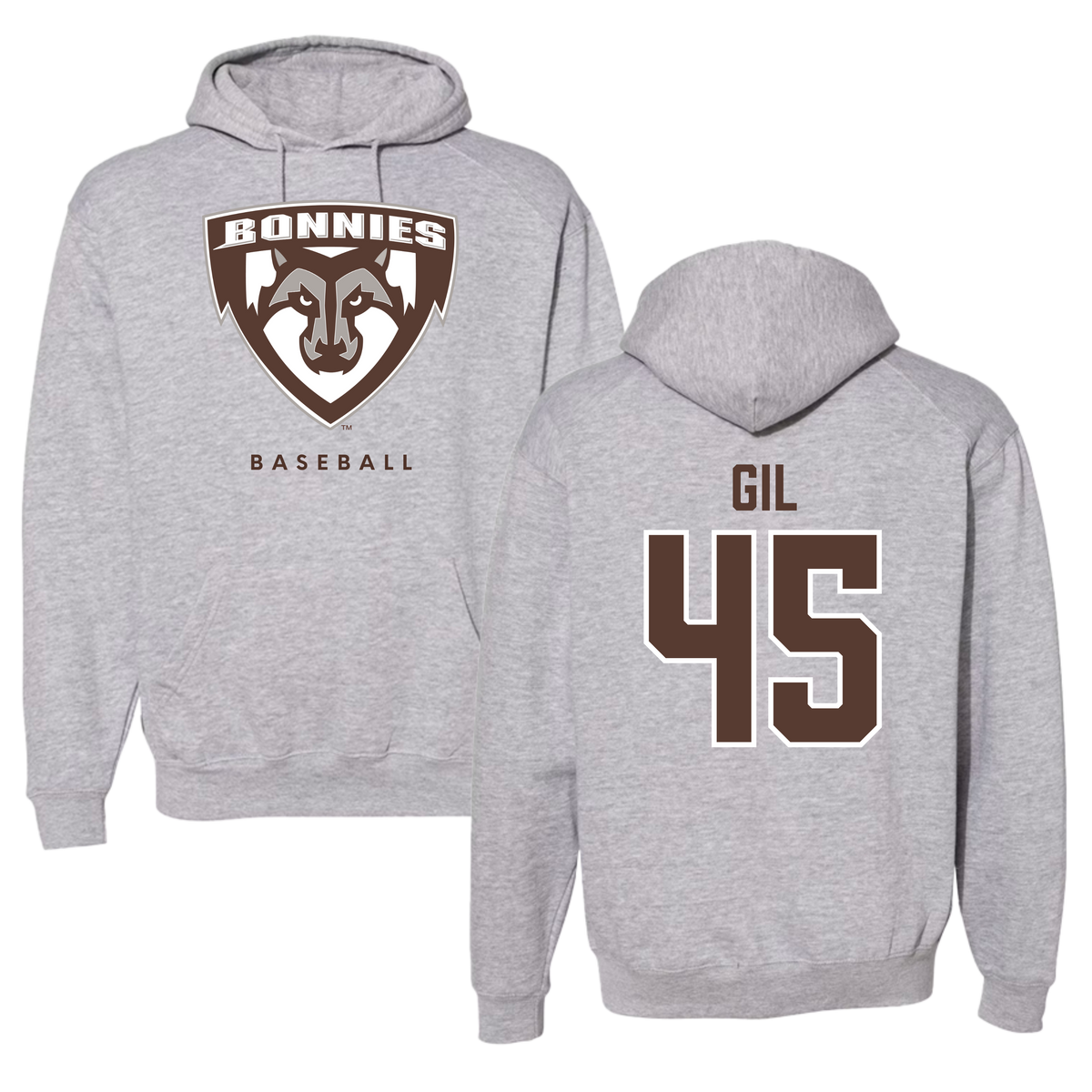 St. Bonaventure University Baseball Gray Hoodie - #45 Samuel Gil