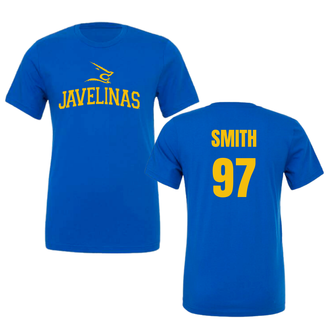 Texas A&M University-Kingsville Football Blue Tee - #97 Victor Smith