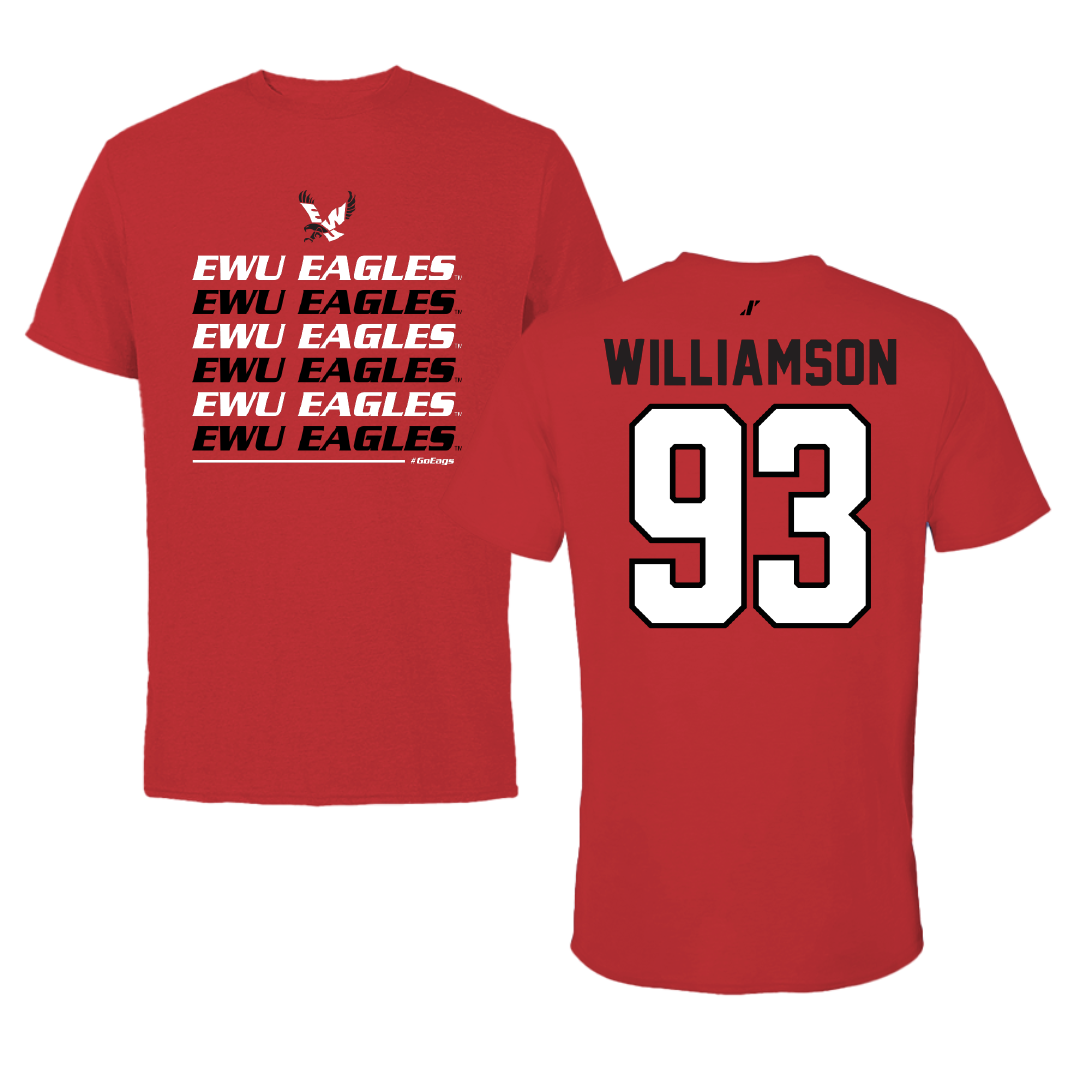 Eastern Washington University Football Red General Performance Tee - #93 Ethan Williamson