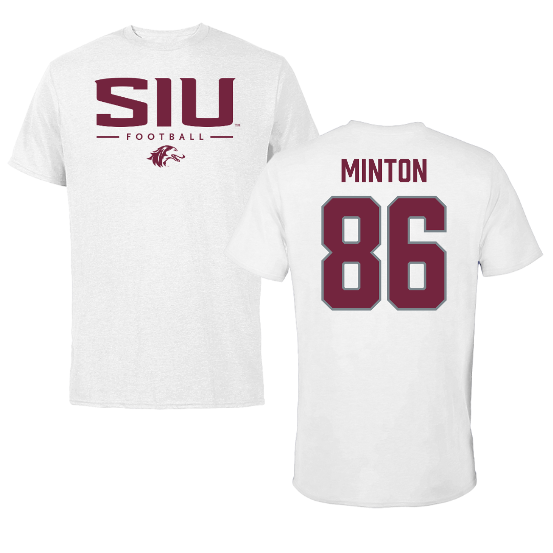 Southern Illinois University at Carbondale Football White Performance Tee - #86 Logan Minton