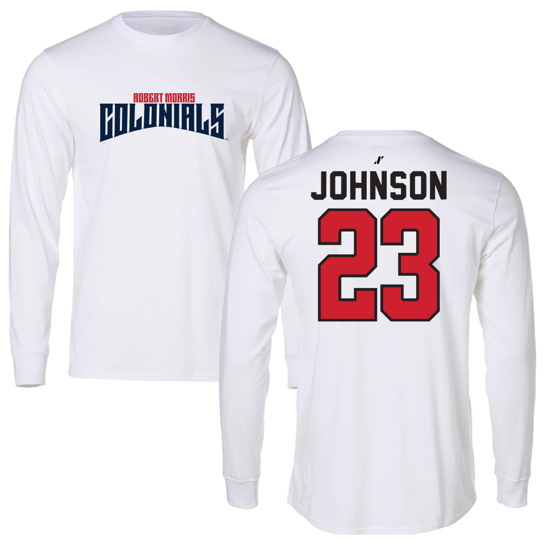 Robert Morris University Ice Hockey White Classic Performance Long Sleeve - #23 Luke Johnson