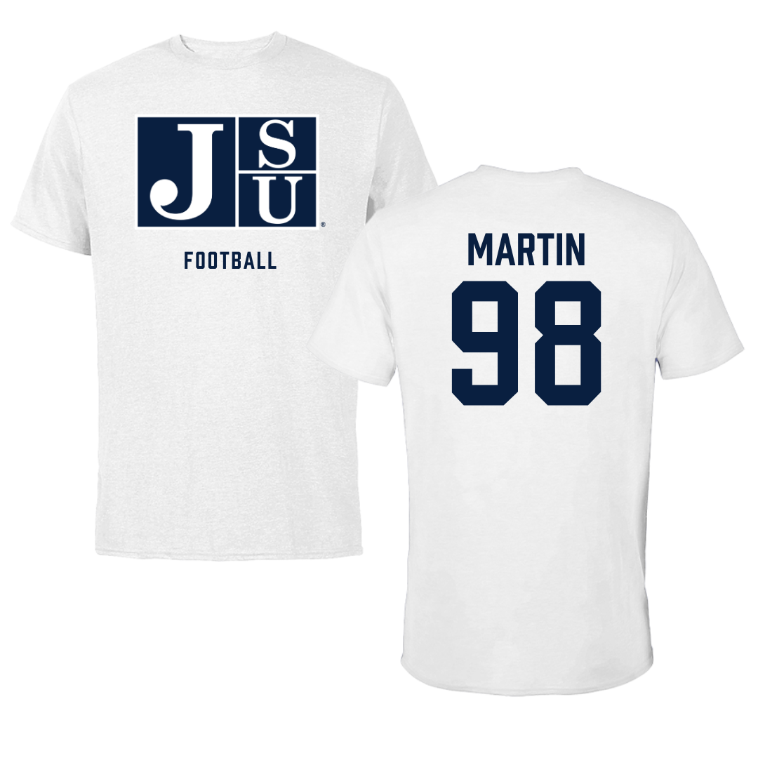 Jackson State University Football White Tee - #98 Tyas Martin
