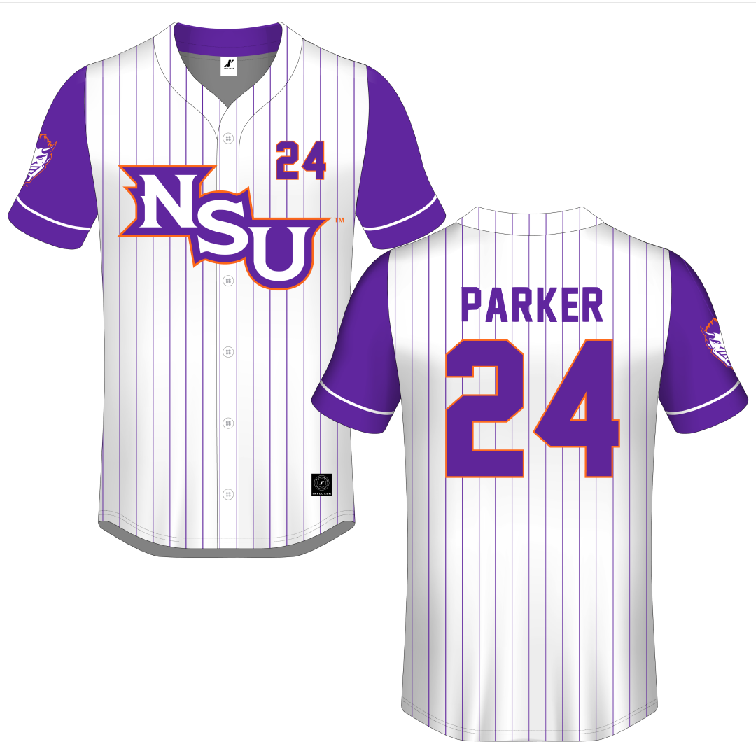 Northwestern State University White Pinstripe Button-Down Jersey - #24 Haley Parker
