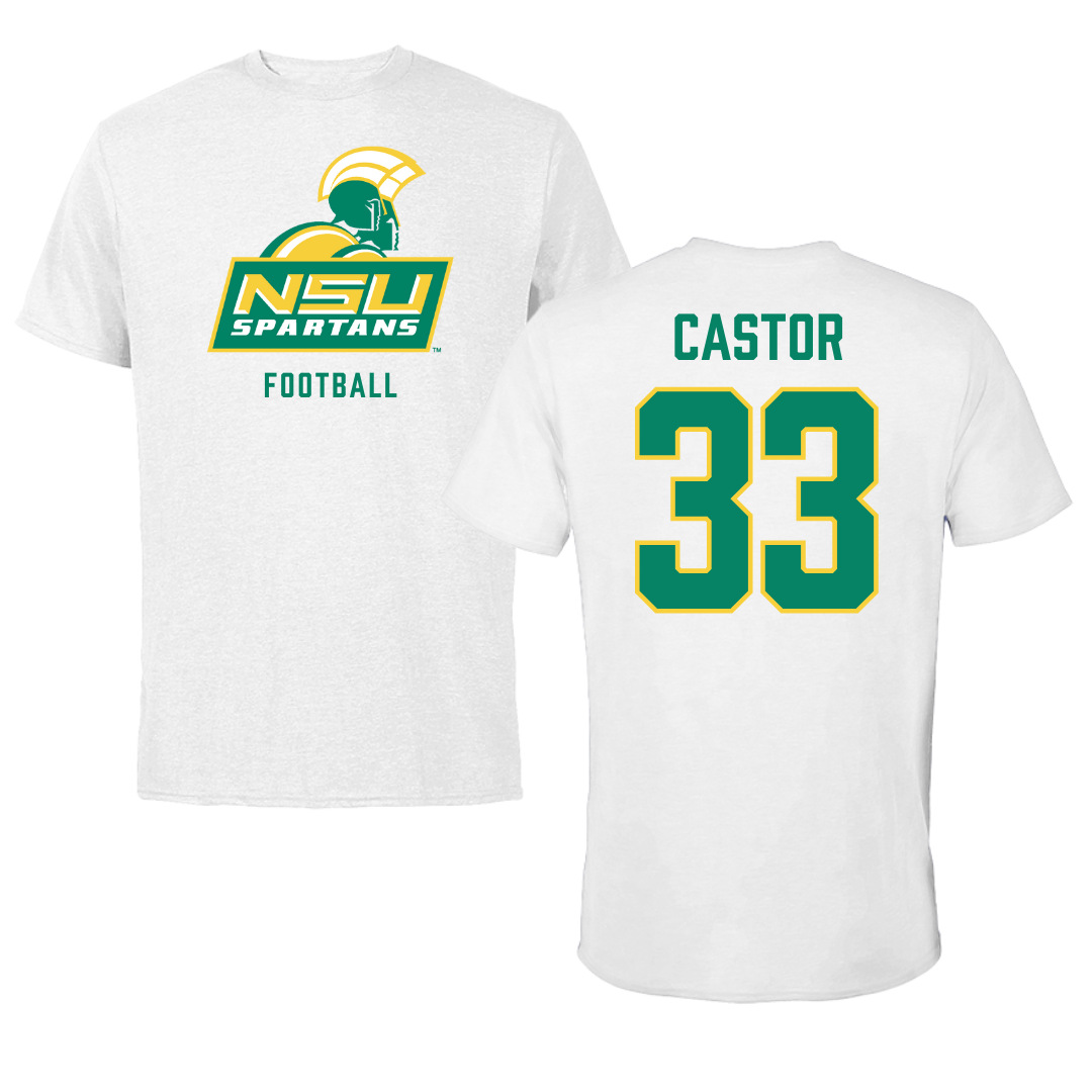 Norfolk State University Football White Tee - #33 Darren Castor