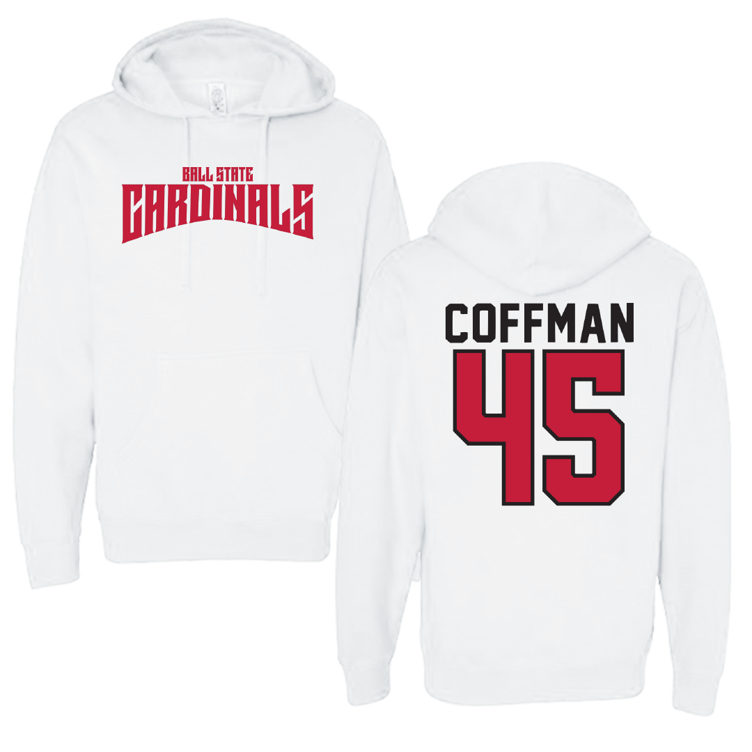 Ball State University Baseball White Classic Hoodie - #45 Owen Coffman