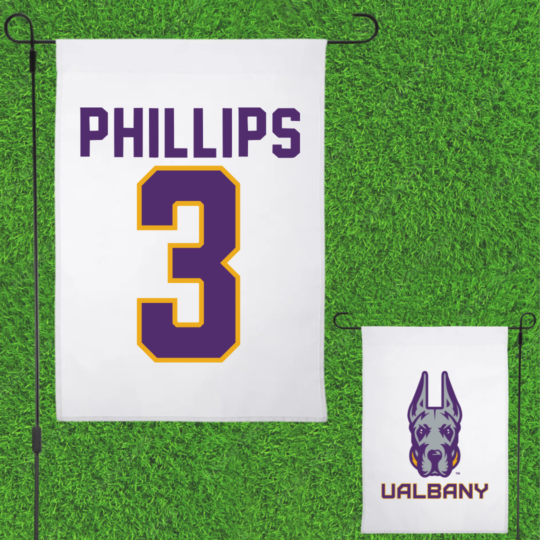 University at Albany Basketball White Garden Flag - #3 Lilly Phillips