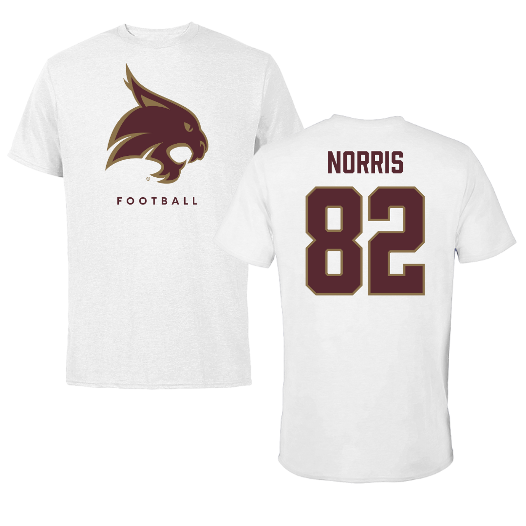 Texas State University Football White Performance Tee - #82 Isaac Norris