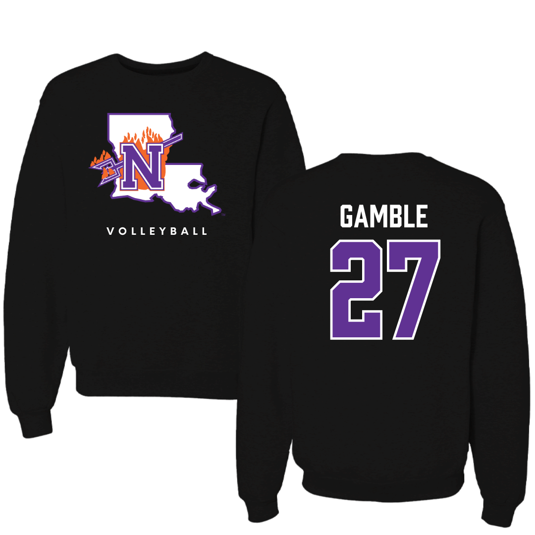 Northwestern State University Volleyball Black Block Crewneck - #27 Jordan Gamble