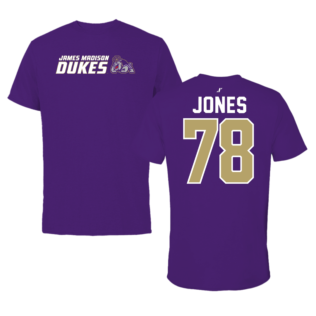 James Madison University Football Purple General Tee - #78 Cameron Jones