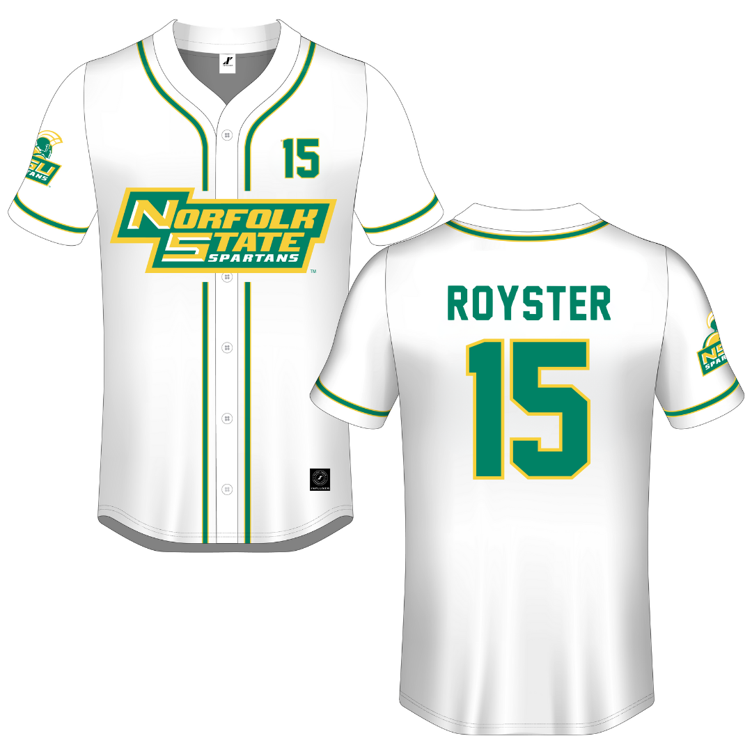 Norfolk State University White Button-Down Jersey - #15 Liam Royster