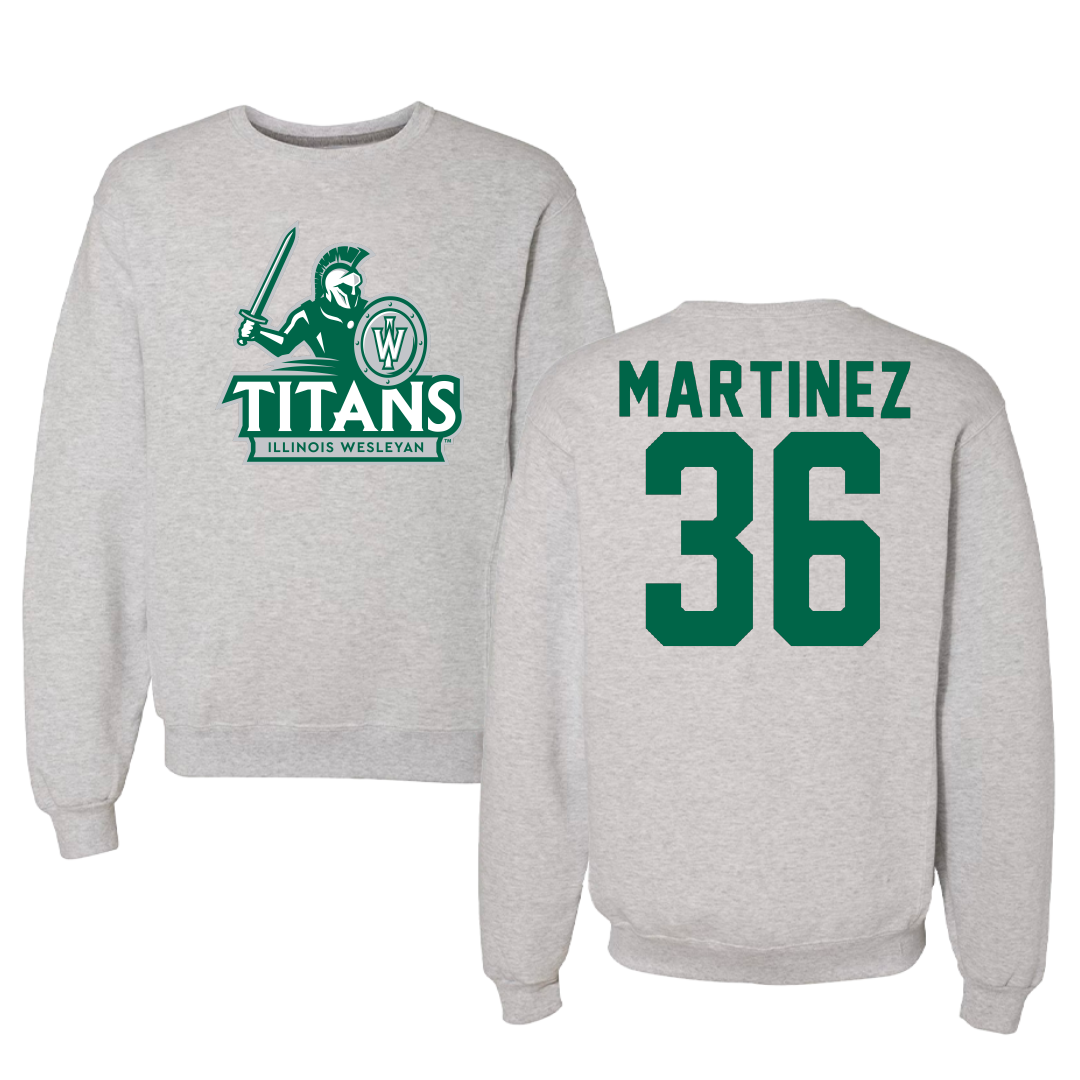 Illinois Wesleyan University Football Gray Titans Crewneck - #36 Yahir Martinez