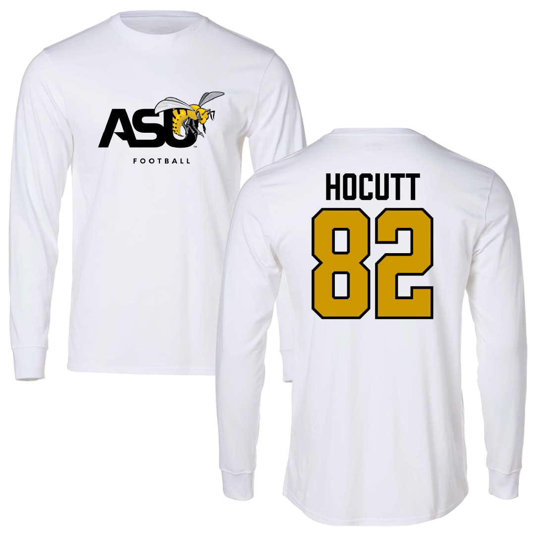 Alabama State University Football White Performance Long Sleeve - #82 Will Hocutt