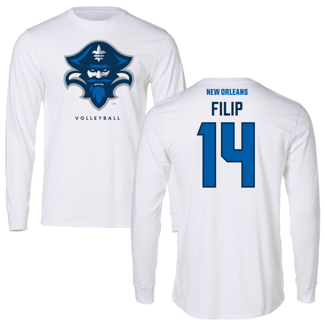 University of New Orleans Volleyball White Long Sleeve - #14 Ola Filip