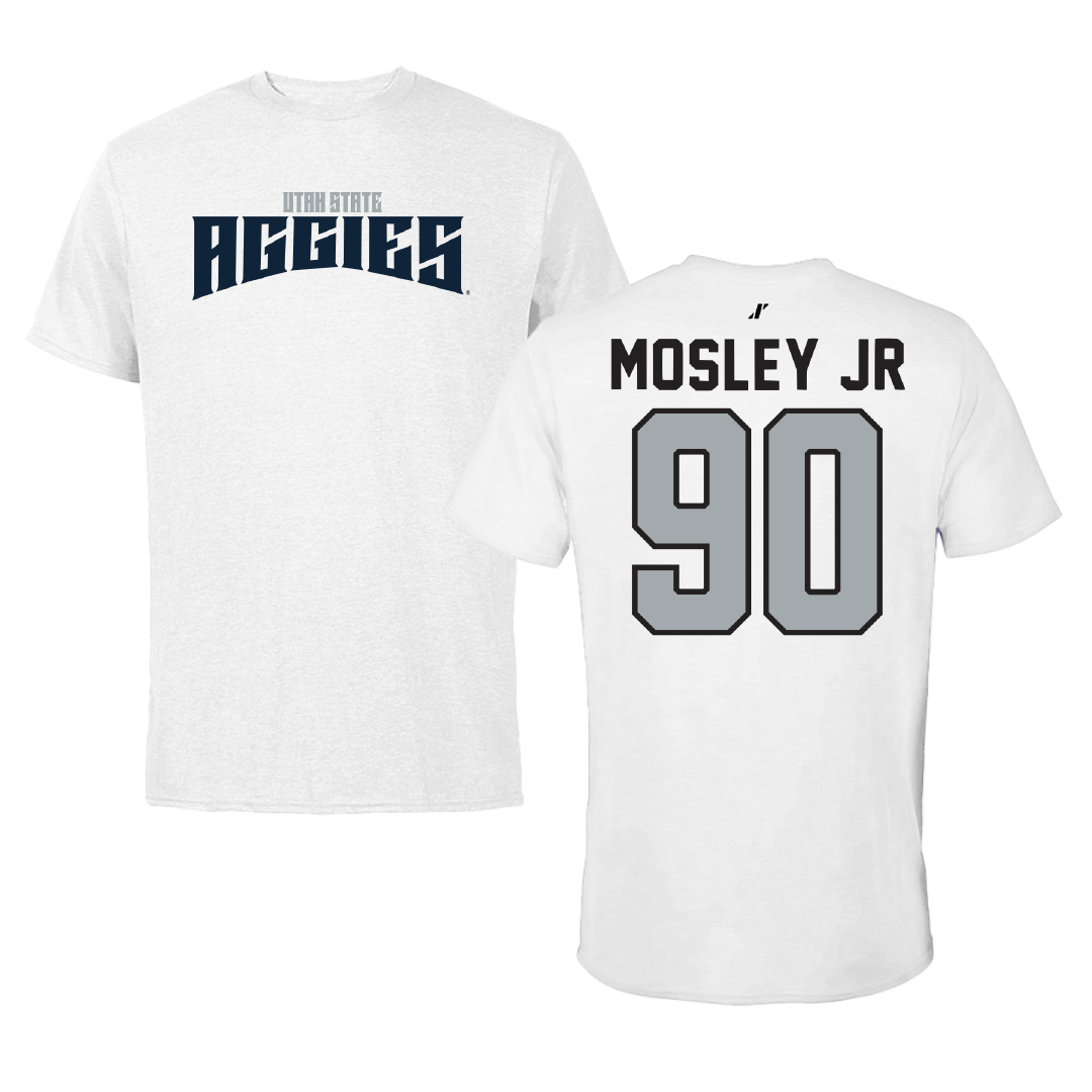 Utah State University Football White Classic Performance Tee - #90 Clifton Mosley Jr