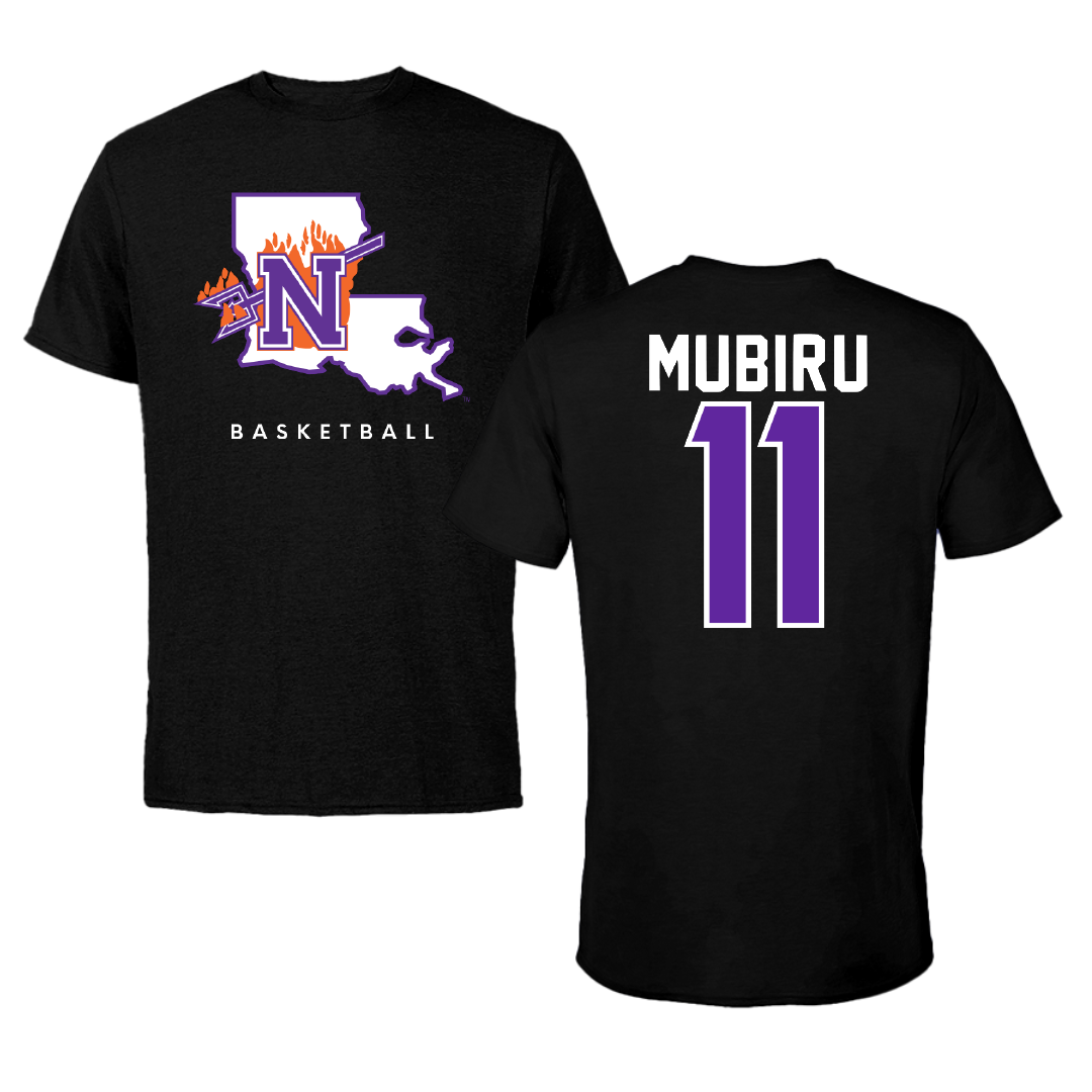 Northwestern State University Basketball Black Block Performance Tee - #11 Chris Mubiru