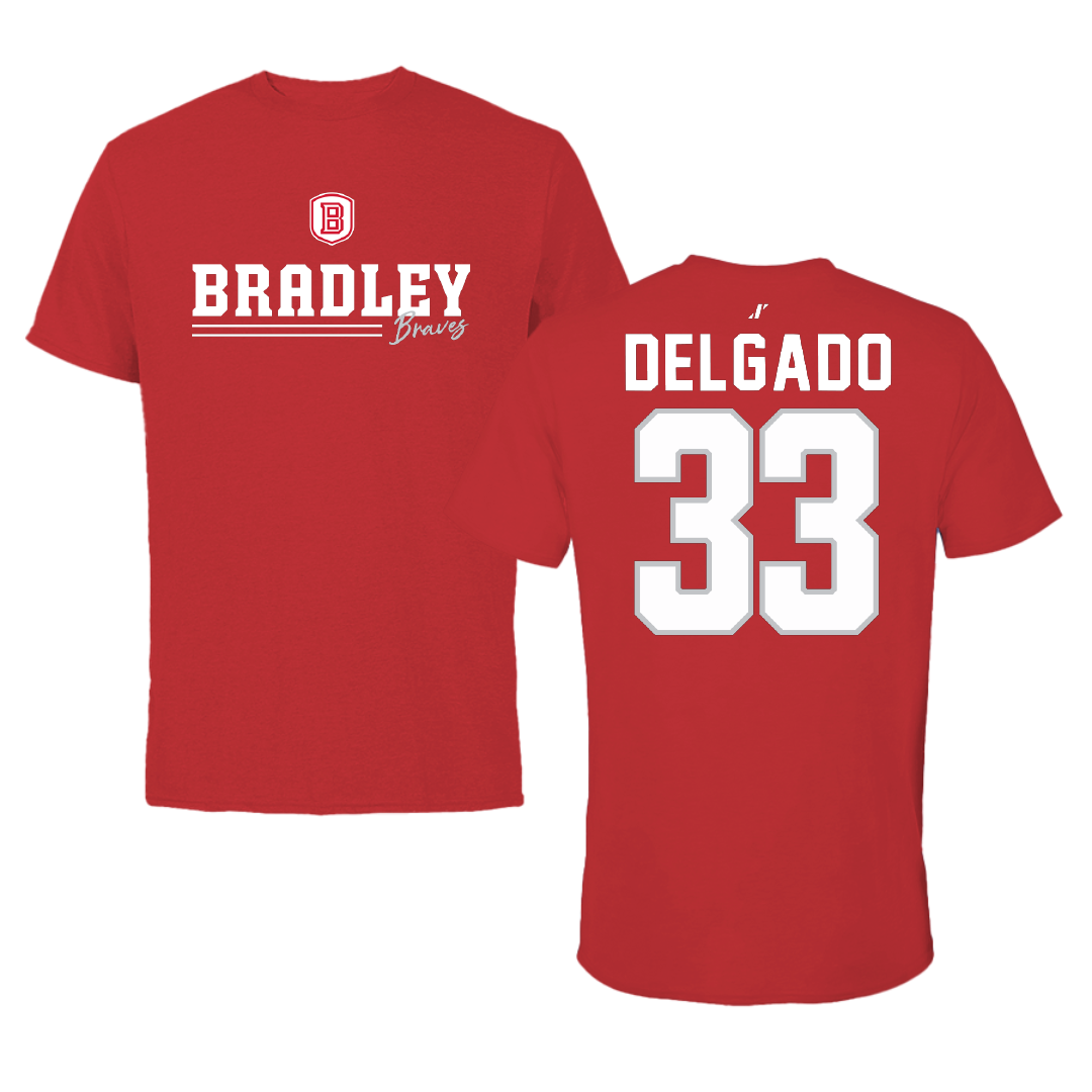 Bradley University Baseball Red General Performance Tee - #33 Logan Delgado