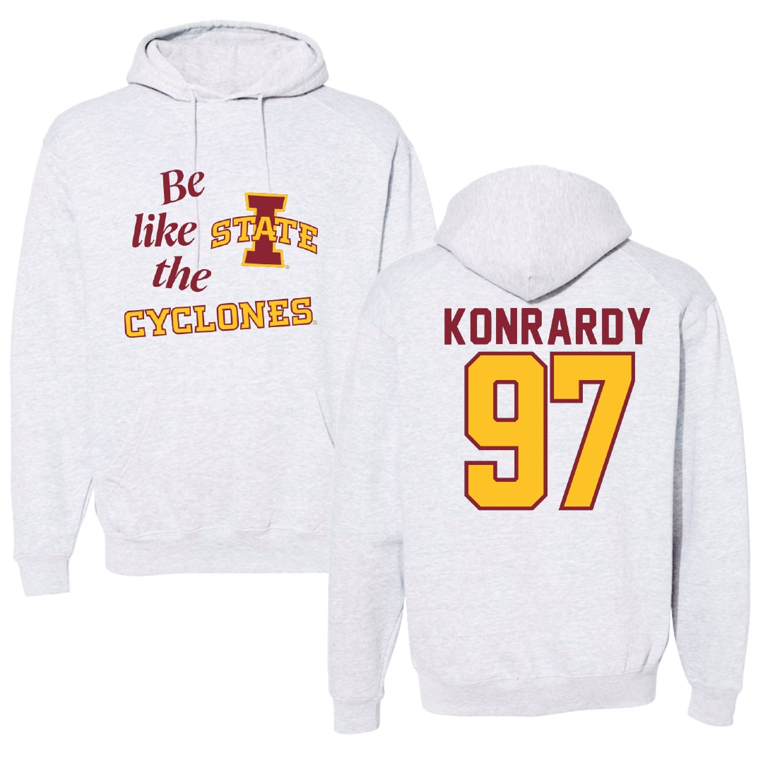 Iowa State University Football Light Gray Be Like Us Hoodie - #97 Kyle Konrardy