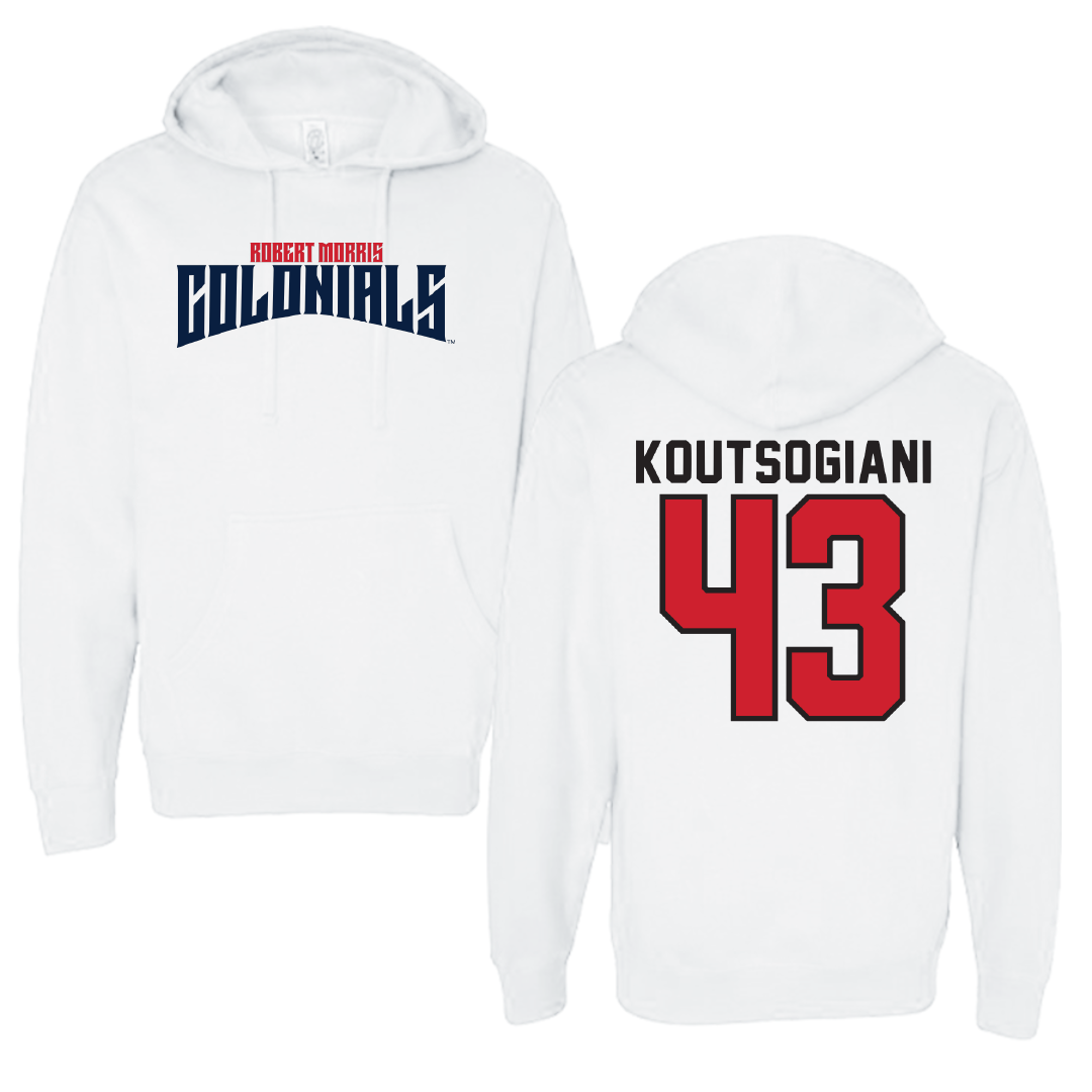 Robert Morris University Softball White Classic Hoodie - #43 Alaina Koutsogiani