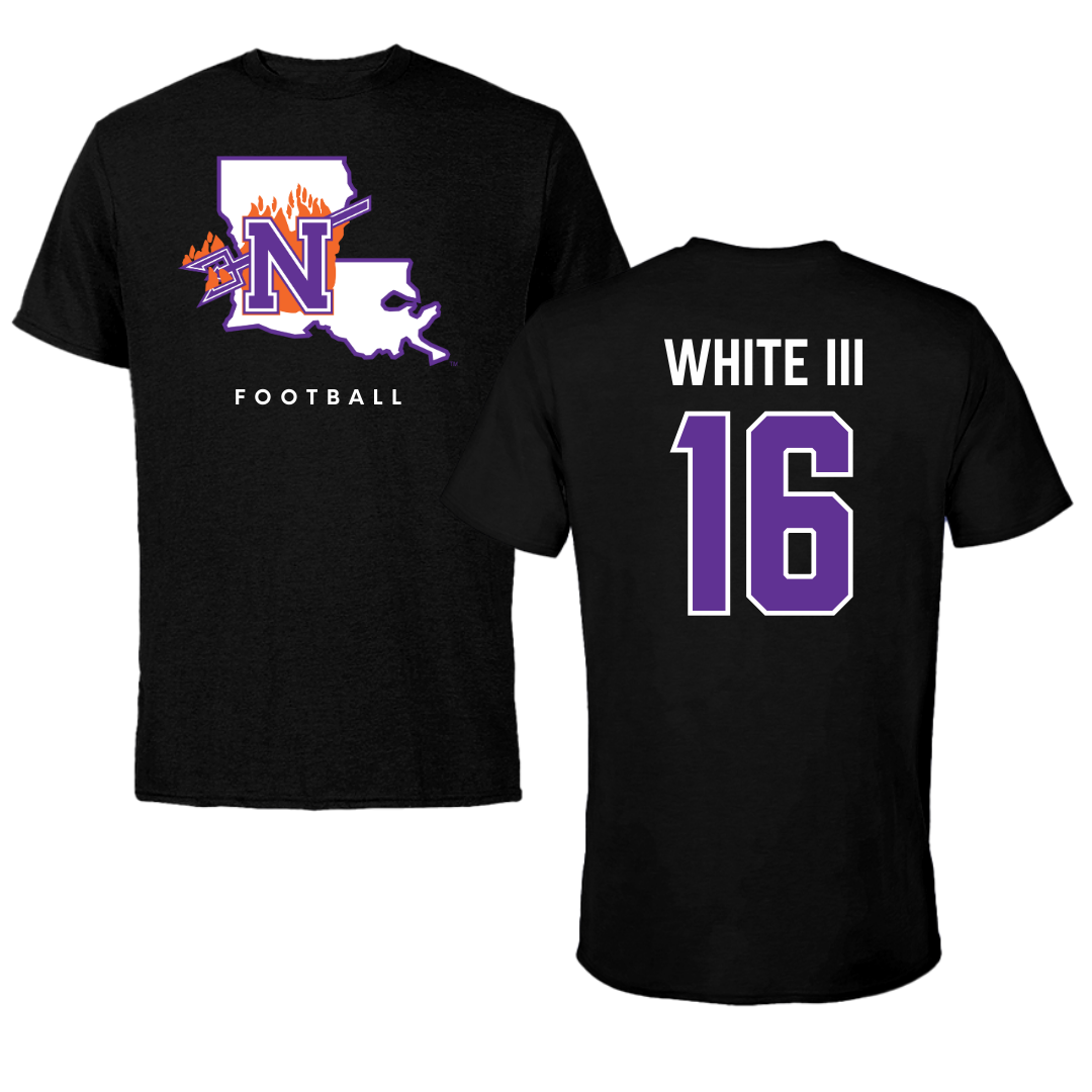 Northwestern State University Football Black Block Performance Tee - #16 William White III