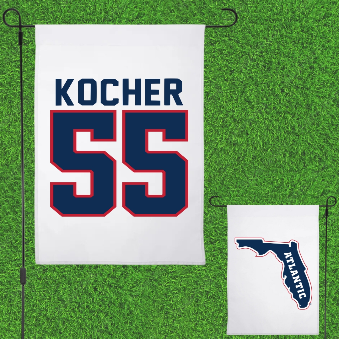 Florida Atlantic University Football White Garden Flag - #55 Alexander Kocher